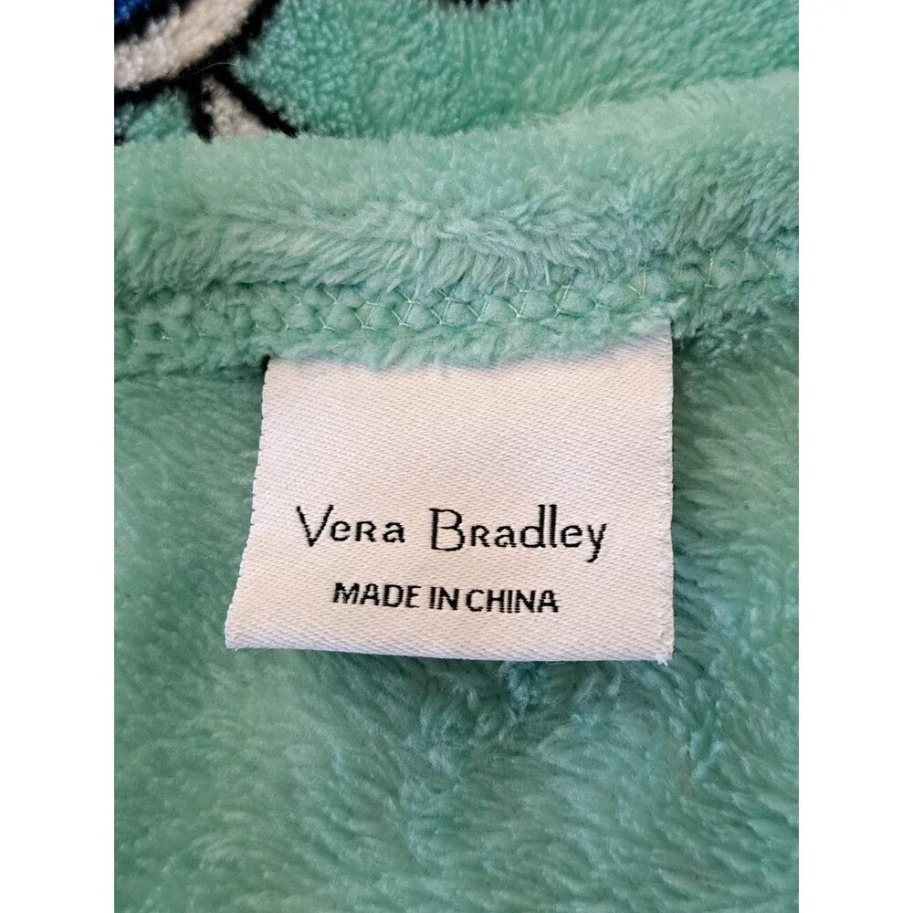 Vera Bradley FAN FLOWERS Seafoam Green Fleece Super Soft Throw Blanket Floral